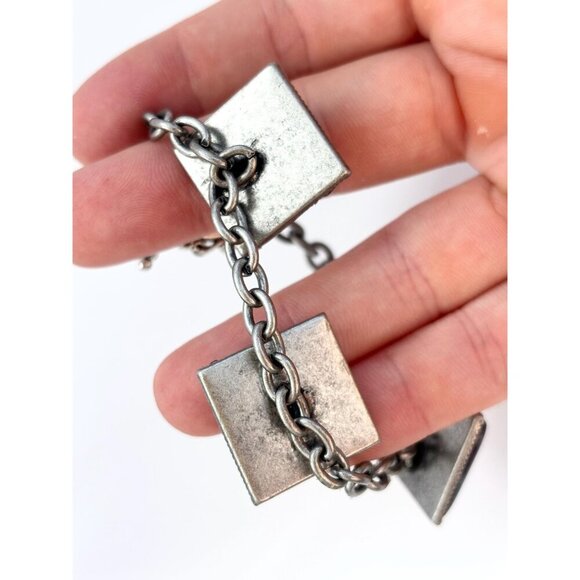 Faux Labradorite Vintage Square Vintage Costume Jewelry Bracelet - 8.25" - Picture 3 of 10